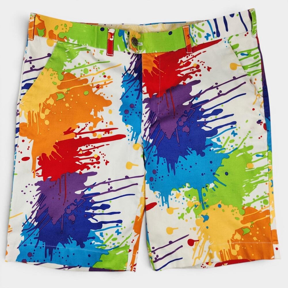 Loudmouth Golf Shorts Mens 38 Drop Cloth Paint Splatter Athletic Chino Stretch